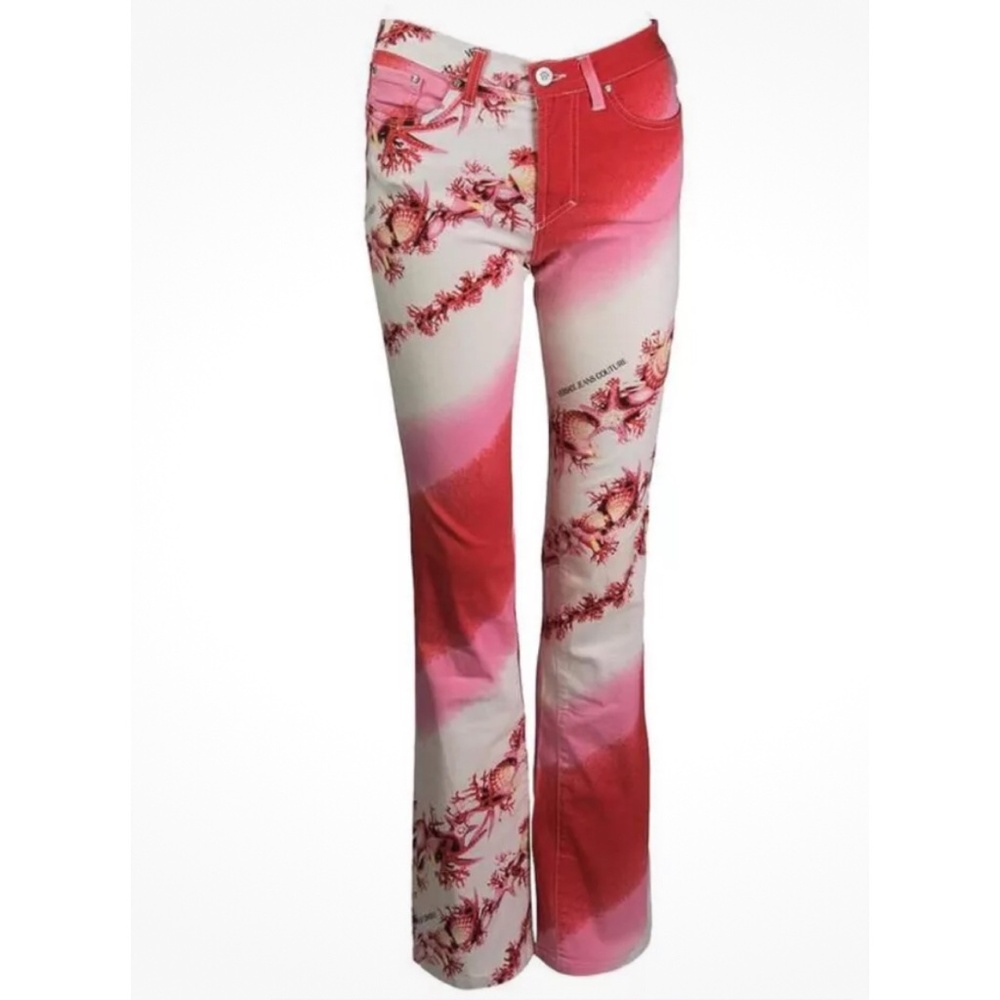 Vintage Versace Jeans Couture pink & red coral seashells print pants size 26